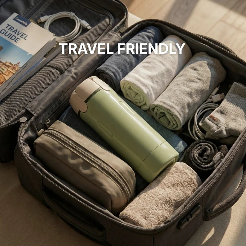 PrimeDad RoamReady Bottles 4-in-1 dispenser with multiple compartments for convenient, portable hydration and snack storage.